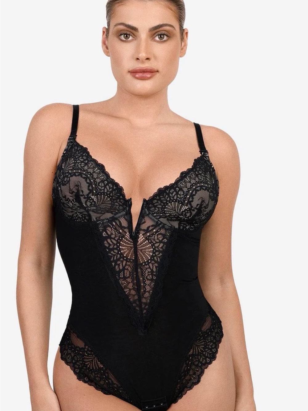 🌟 Popilush Deep Plunge Lace Bodysuit/shapewear